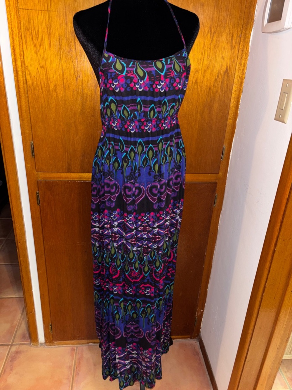 Maxi Sundress with Multicolor Teardrop Print - Navy/Purple SZ Med